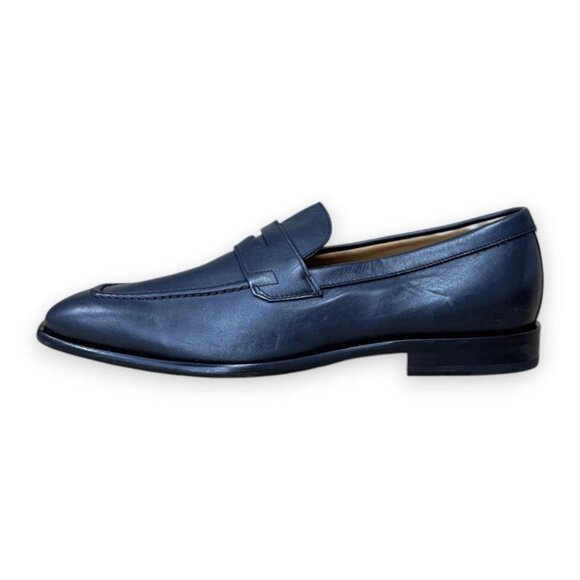 BOSS Derrek Apron Toe Penny Loafers Black Calfskin Leather US 7 Made in Italy main image 4